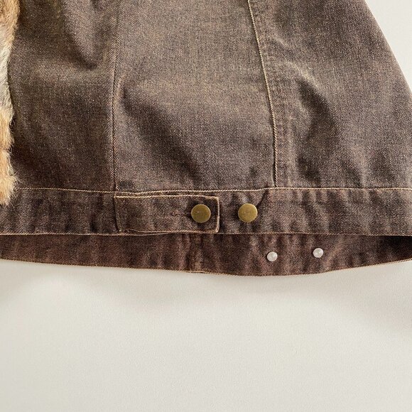 Spanner Rustic Brown Denim & Rabbit Fur Trim Vest SZ XL - Picture 9 of 12
